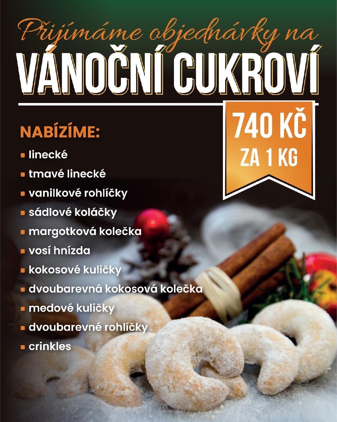 Vánoční cukroví – nabídka druhů, 740 Kč za 1 kg
