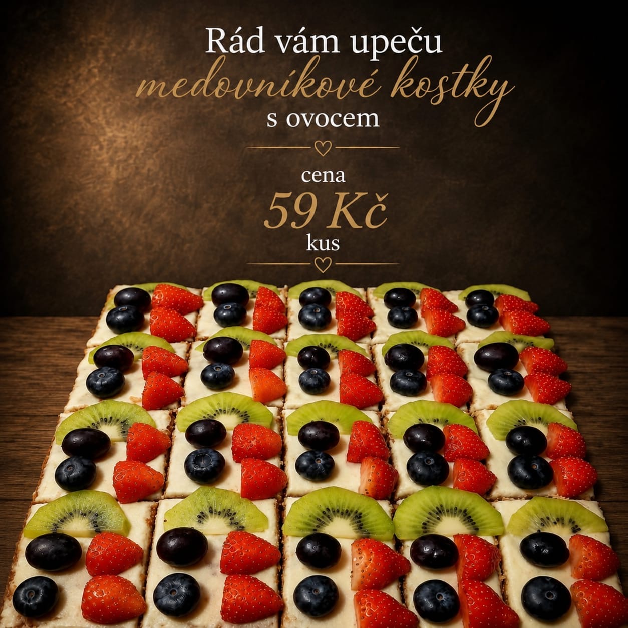 Medovníkové kostky s ovocem – 59 Kč za kus